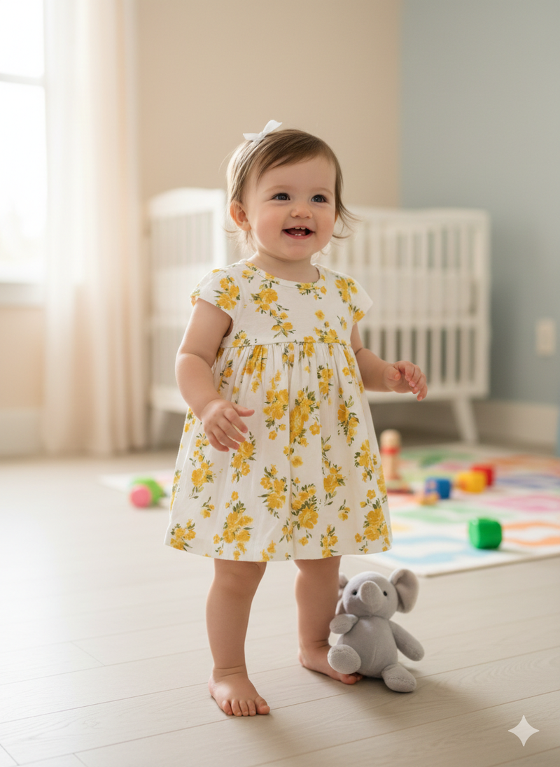 White with yellow floral -Onesies frock