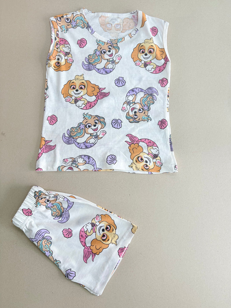 White and pink girls' Paw Patrol themed mermaid Skye graphic
-Sleeveless co-ords