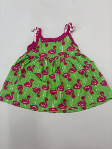 Green  with pink swan Baby Sleeveless Frock