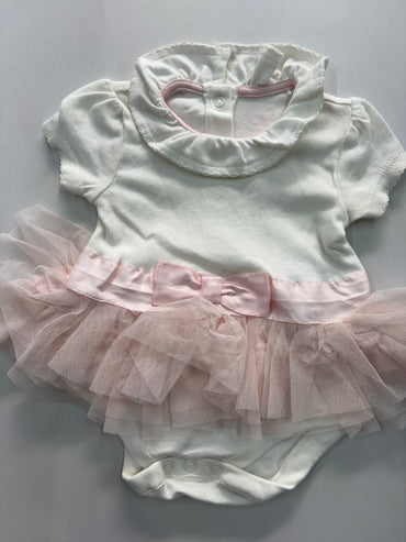 White & pink net Onesies frock