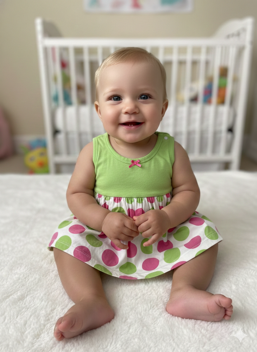 Light green with packet-Baby Sleeveless Frock
