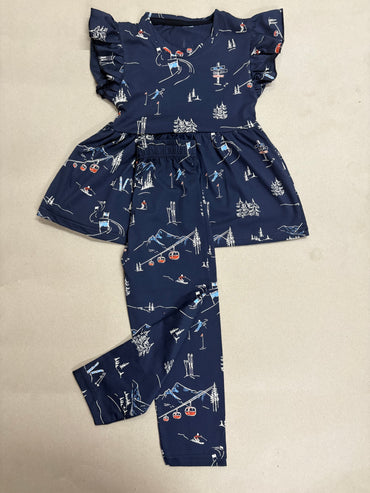 Navy blue ski themed 21/8-Peplum Girls set