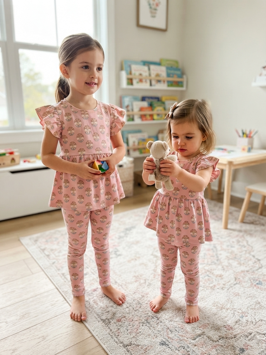 Soft pink floral motif21/8-Peplum Girls set