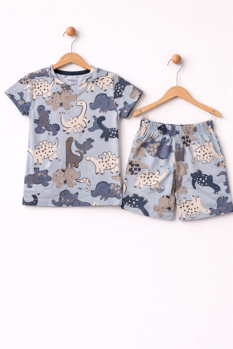 Blue animal themes -Half sleeve Shorts Set