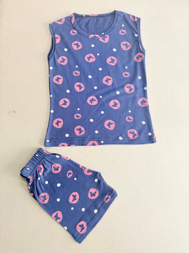 Dark Blue with pink butterfly 🦋 -Sleeveless Co -ords