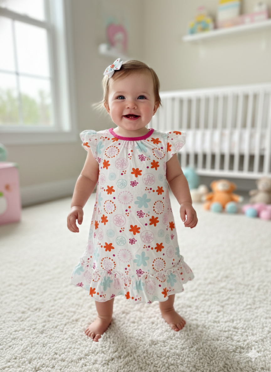 White with orange-Frock