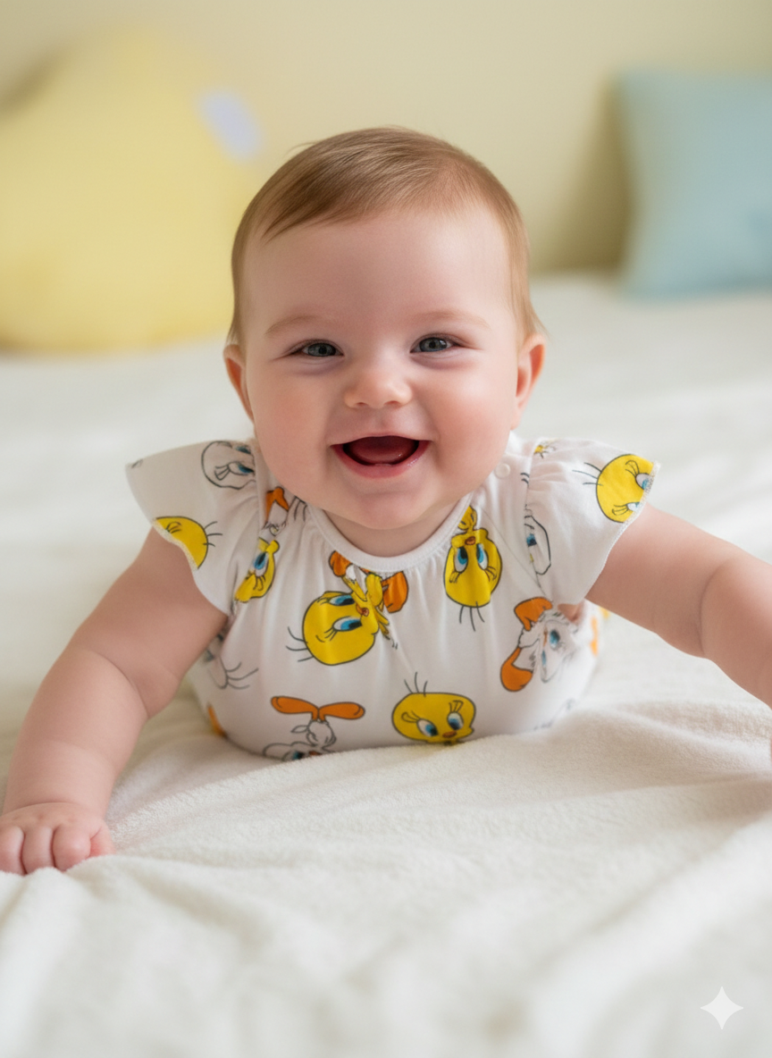 White with yellow little duck- Baby half Jumpsuits