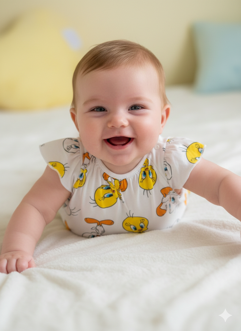 White with yellow little duck- Baby half Jumpsuits
