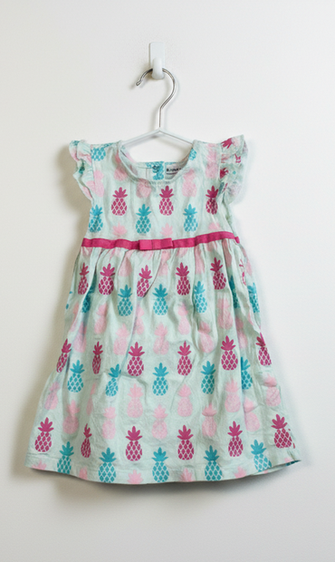 Blue & pink pineapple-baby sleeveless Frock