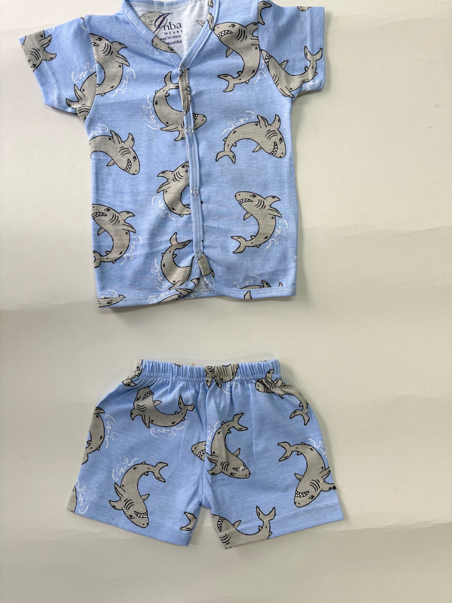 Blue with Shark -Half Sleeve Jabla Short Sets