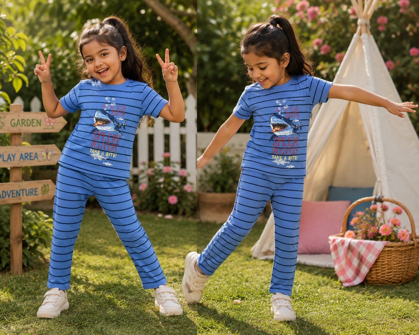 Blu shark with line -Kids Full Sleeve Set