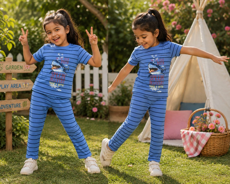 Blu shark with line -Kids Full Sleeve Set