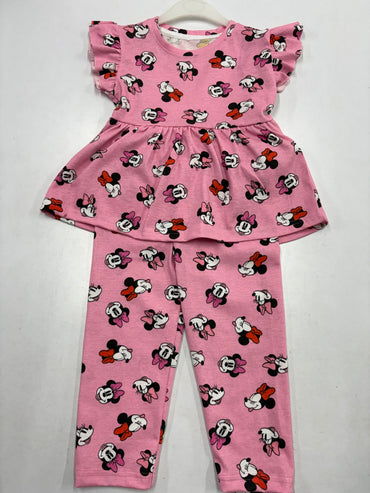 Charming sea pink Mickey Mouse Peplum Co-ord Girls set