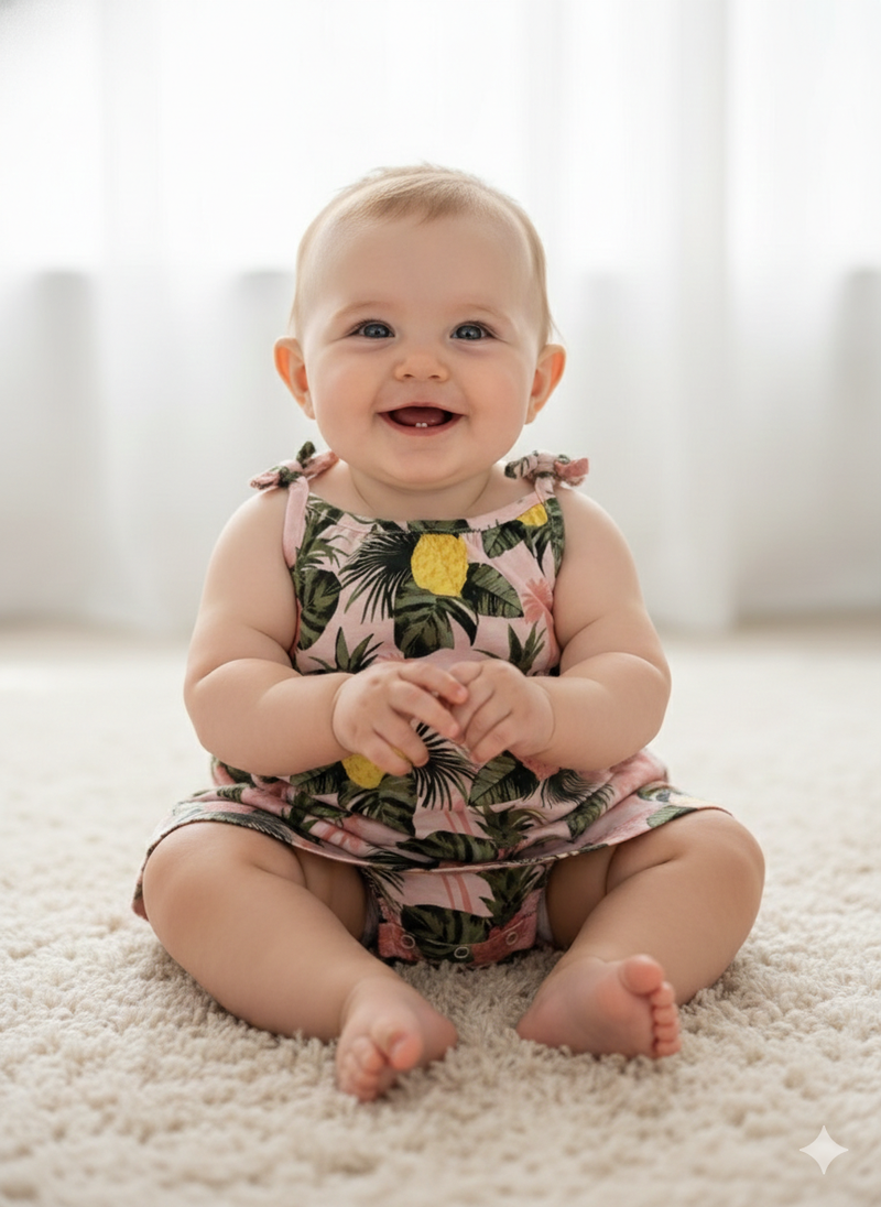 Pink & yellow pine apple -Onesies frock