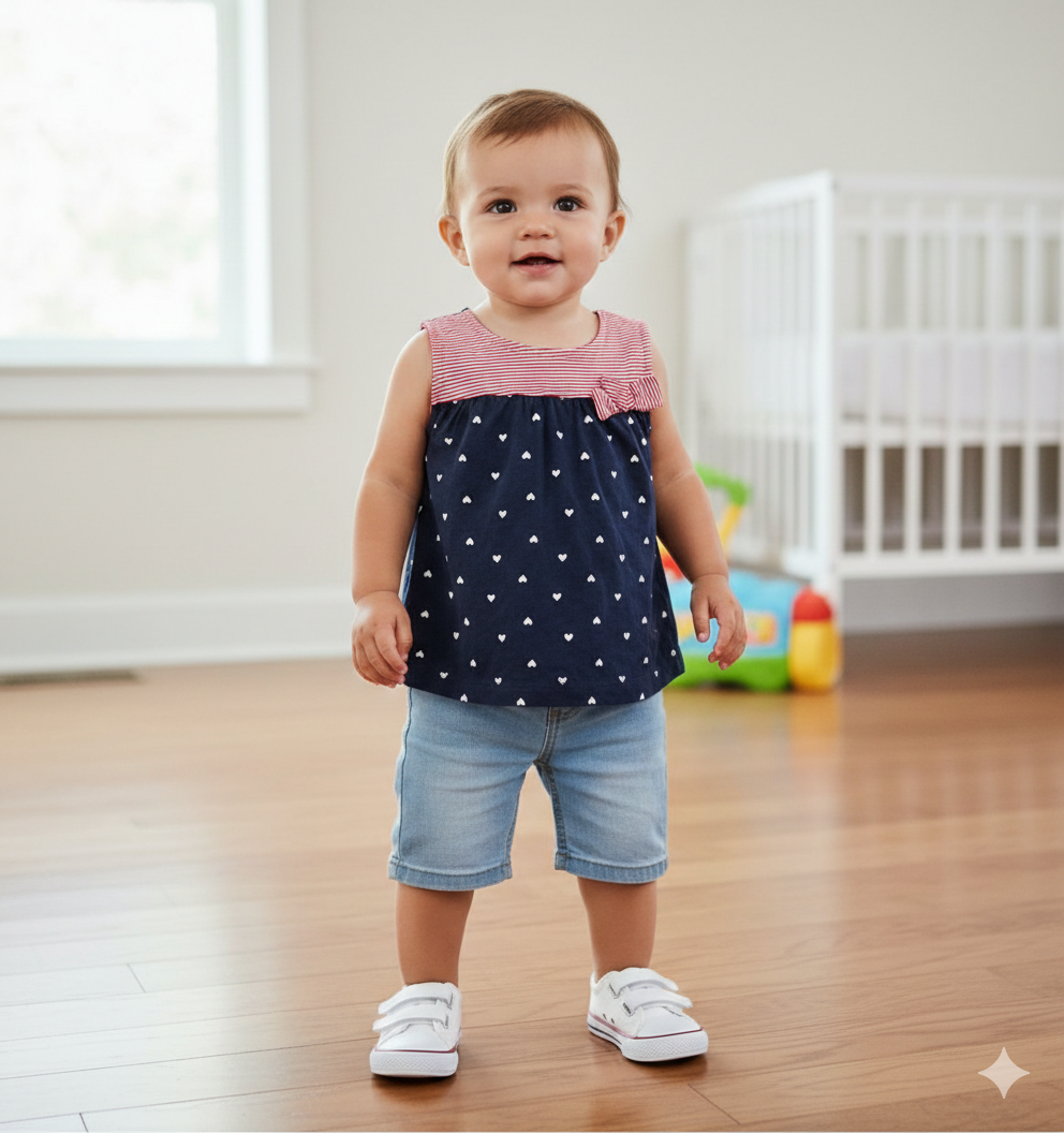 Navy small heart-Baby top