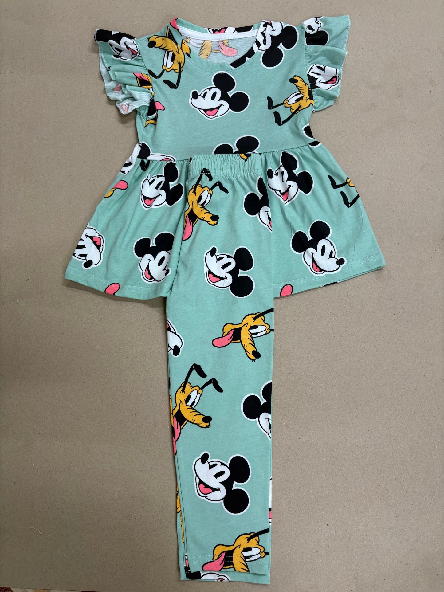 Charming sea green Mickey Mouse print21/8-Peplum Girls set