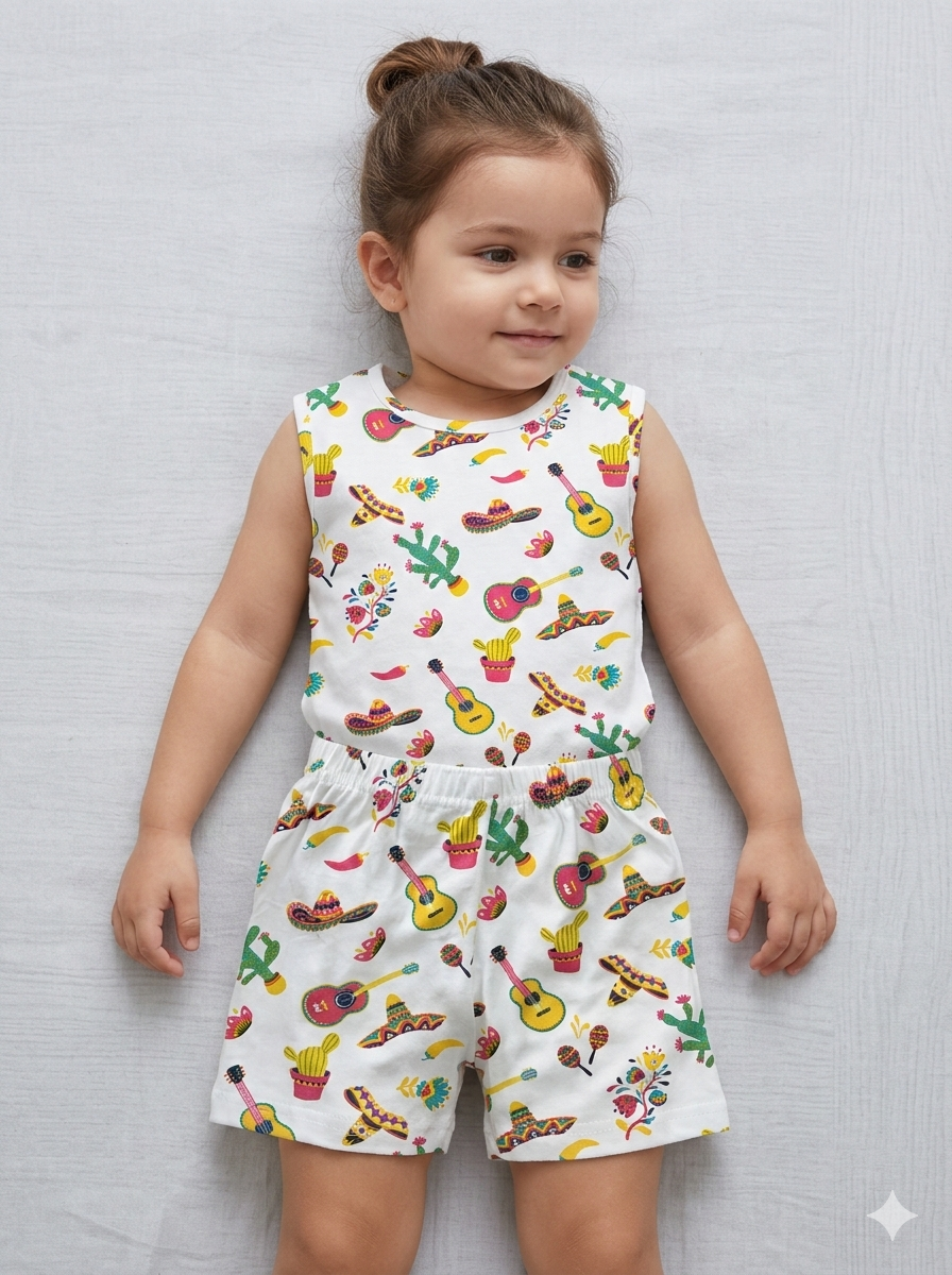 Cheerful multicolor print-Sleeveless co-ords