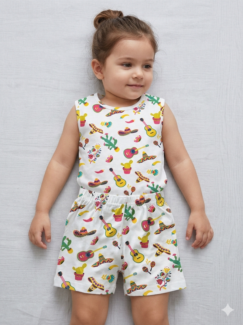 Cheerful multicolor print-Sleeveless co-ords