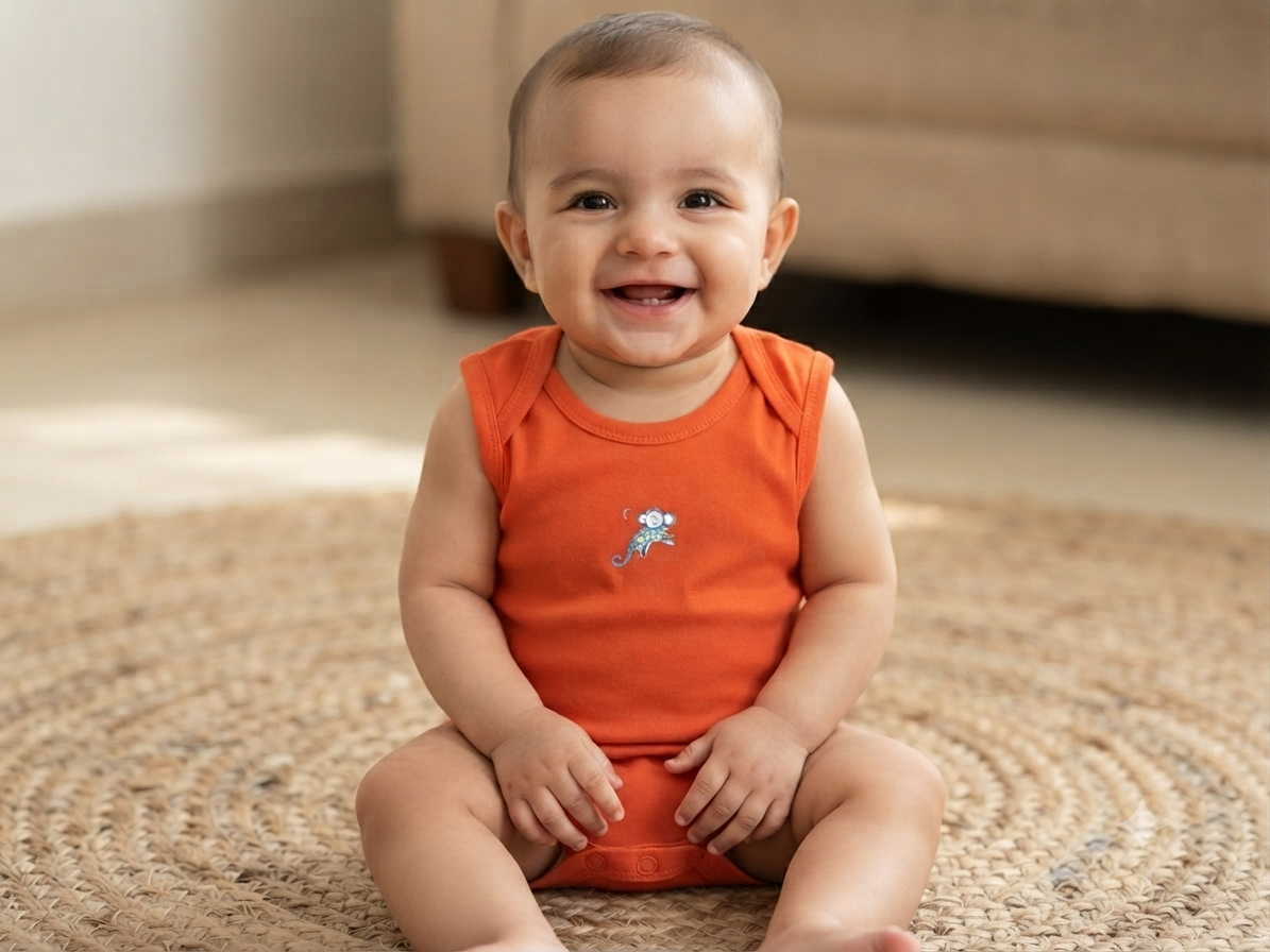 Orange  monkey Sleeveless Baby romber