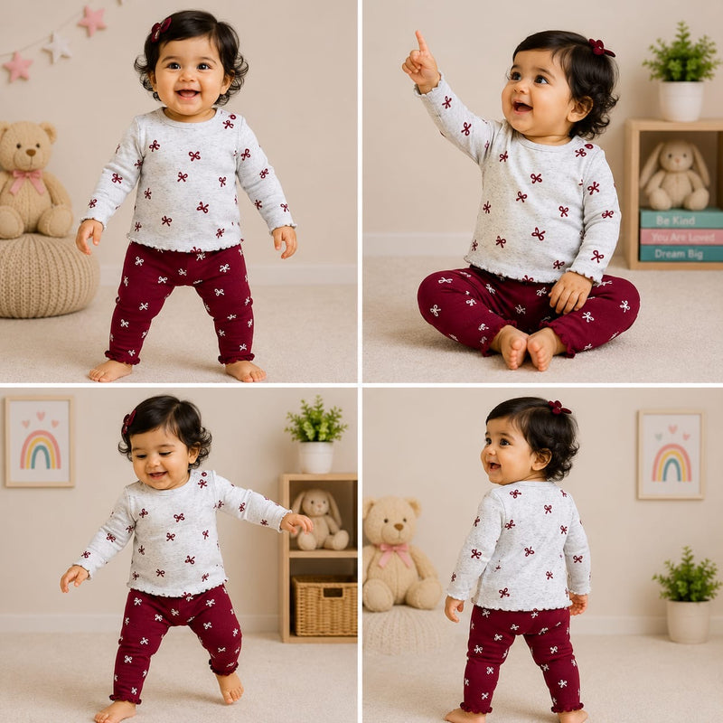 Red bow -Co-ord sets Full (snap button)