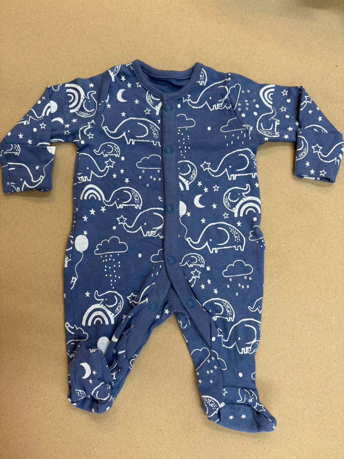 navy blue elephant  rainbow Baby Jumpsuits