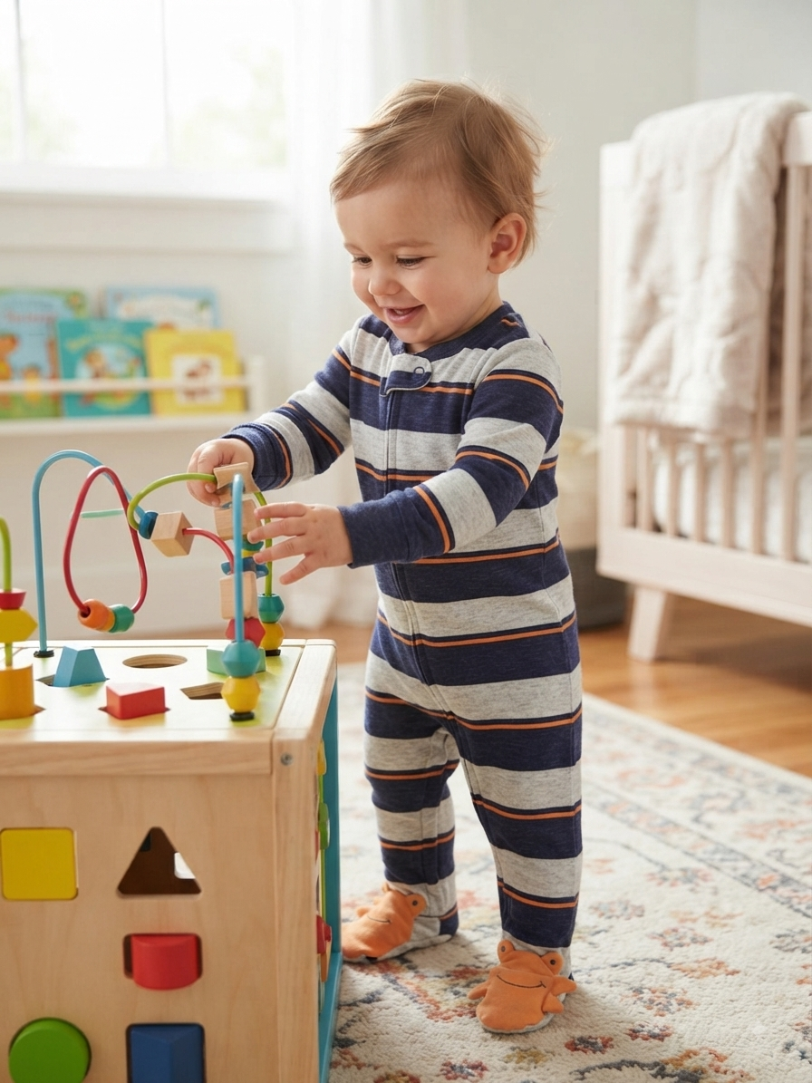 Blue and grey stripes with shoe -Baby high quality jumpsuit