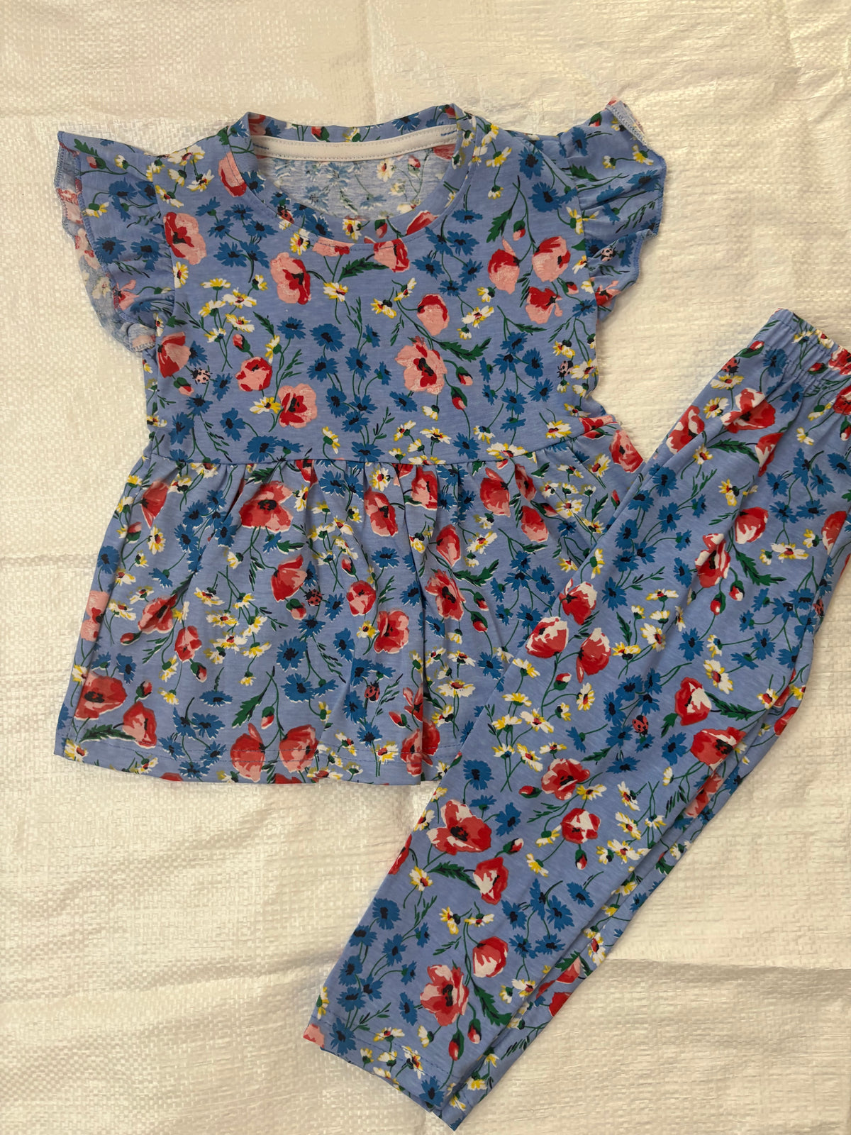 Sky blue flower Peplum Co-Ord Girls Set