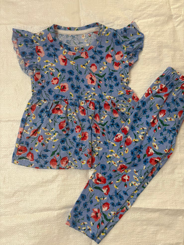 Sky blue flower Peplum Co-Ord Girls Set