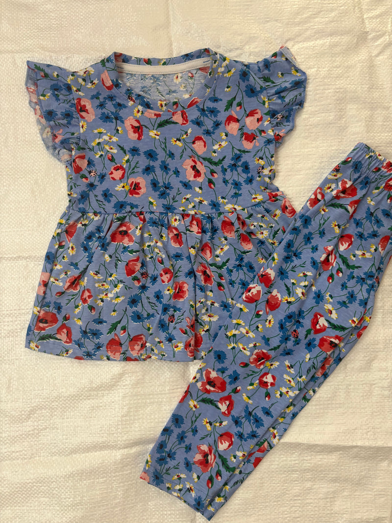 Sky blue flower Peplum Co-Ord Girls Set