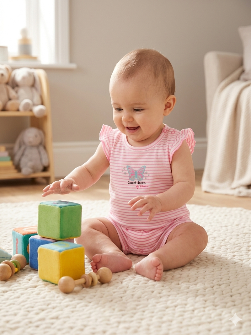 Pink  line butterfly -baby half Jumpsuit