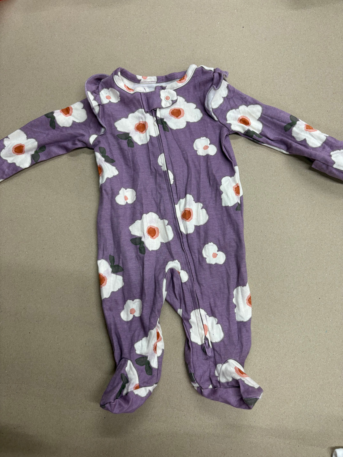 Violet with white flowers with shoe(zipper)-Baby High quality jumpsuit
