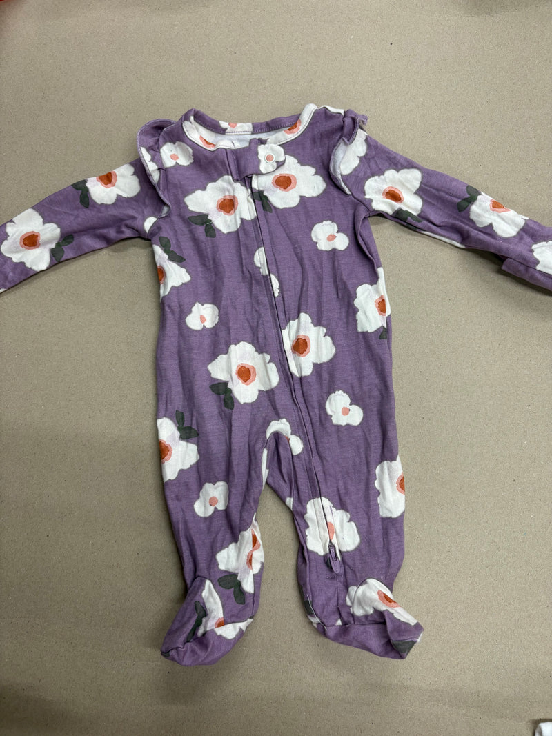 Violet with white flowers with shoe(zipper)-Baby High quality jumpsuit