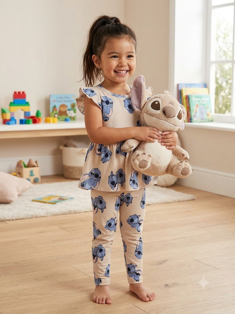 pink with stitch Peplum Co-Ord Girls Set