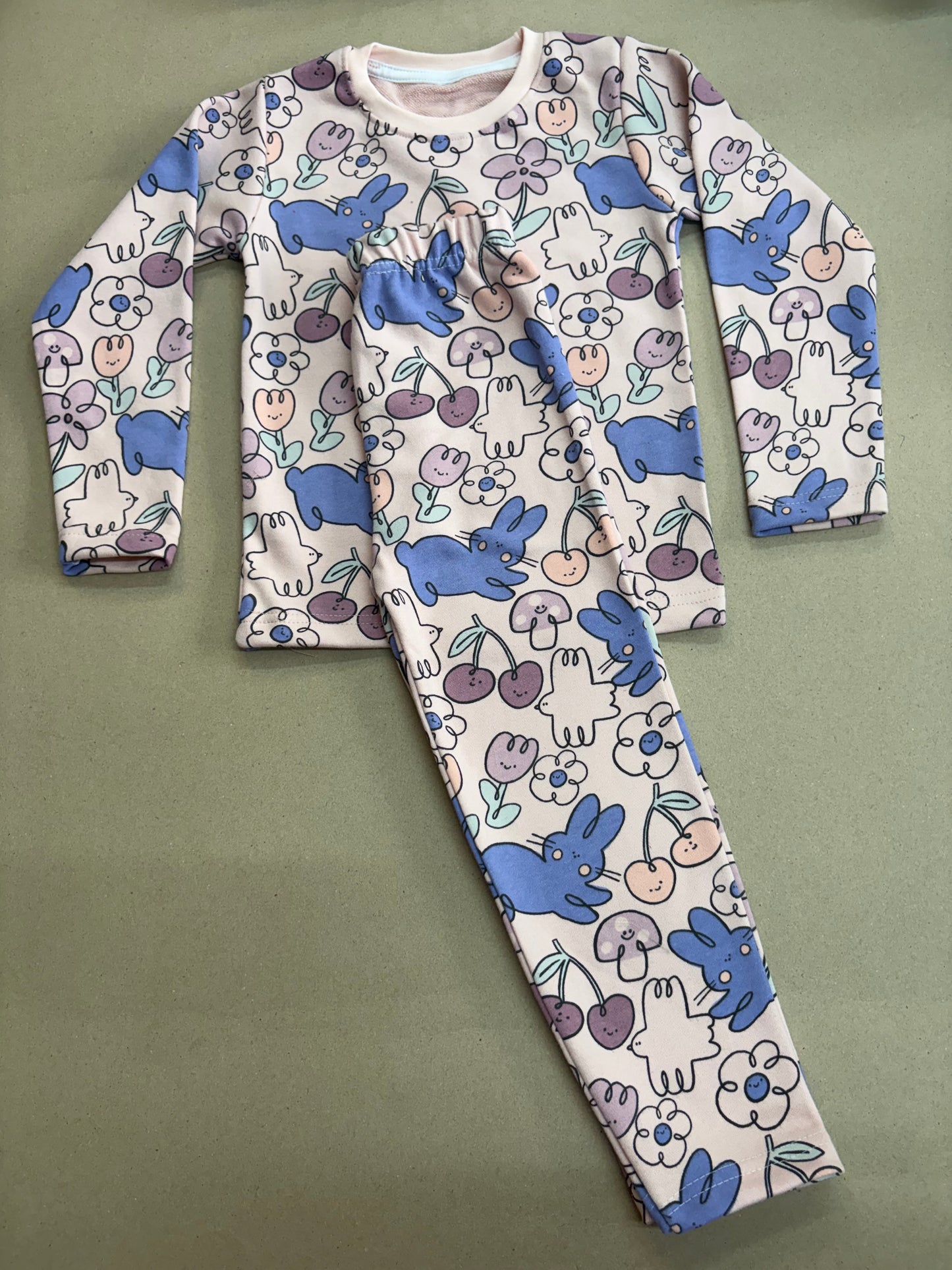 Blue bunnies, cherries, and floral-Premium winter wears LoopKnit