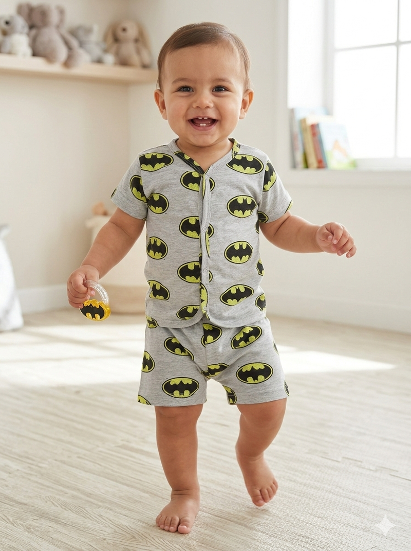 Black and Yellow Batman logos -Half Sleeve Jabla Short Sets