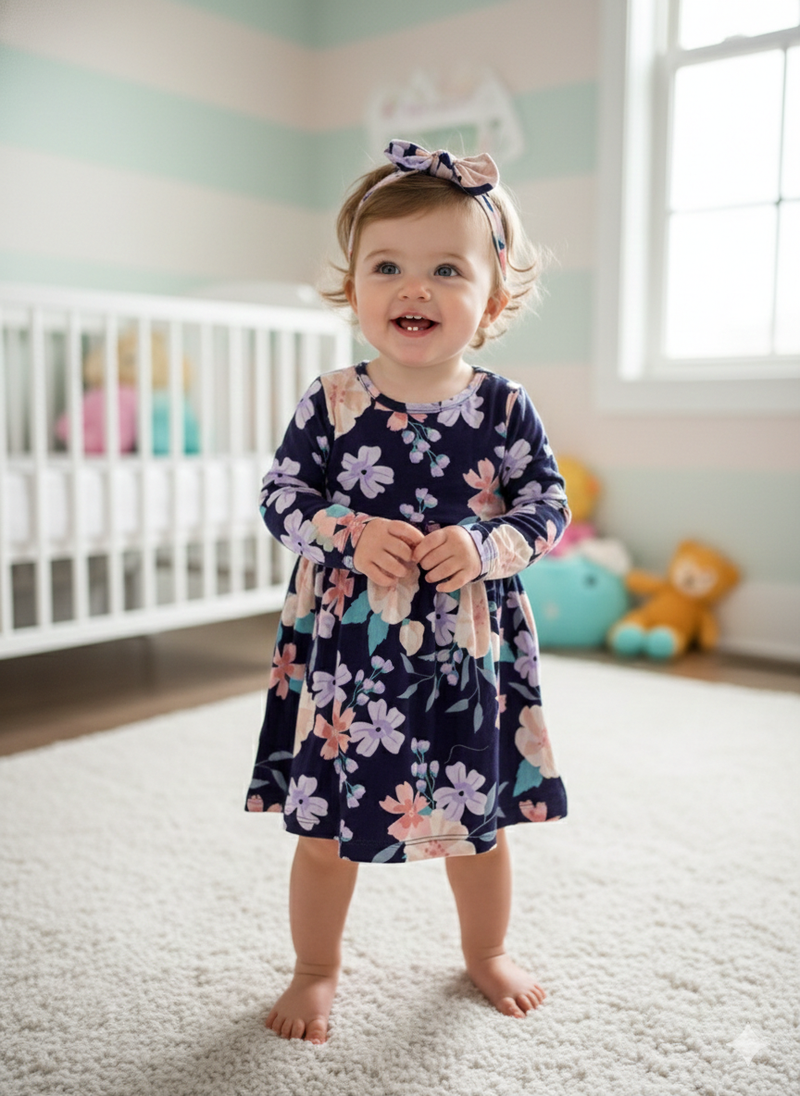 Purple with floral -Onesie full sleeve frock