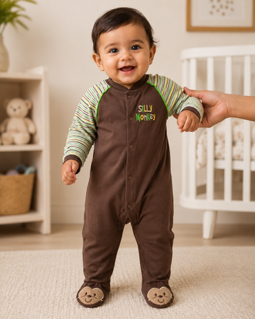 Brown Silly monkey 🐵with shoe-Baby high quality jumpsuit