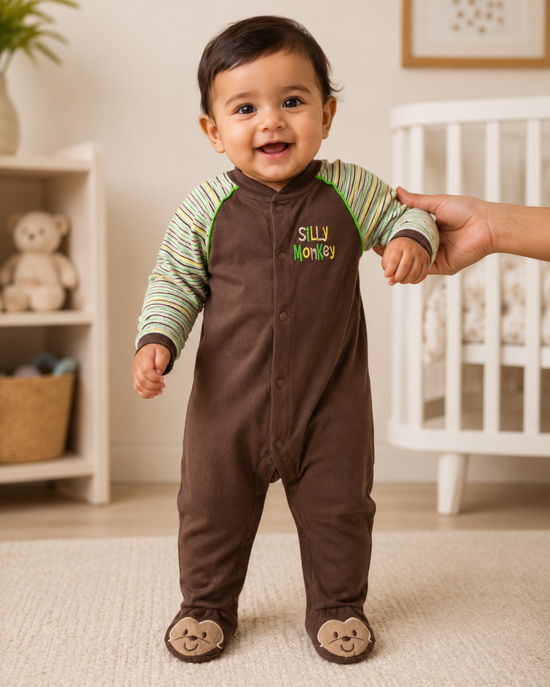 Brown Silly monkey 🐵with shoe-Baby high quality jumpsuit