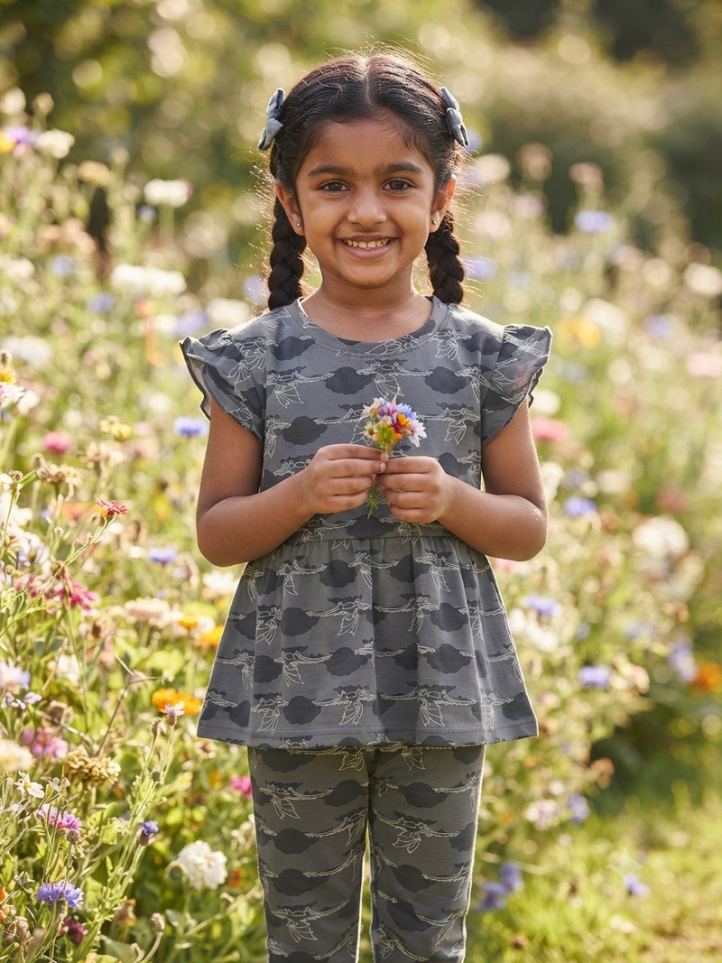 Grey leave Peplum Co-Ord Girls Set