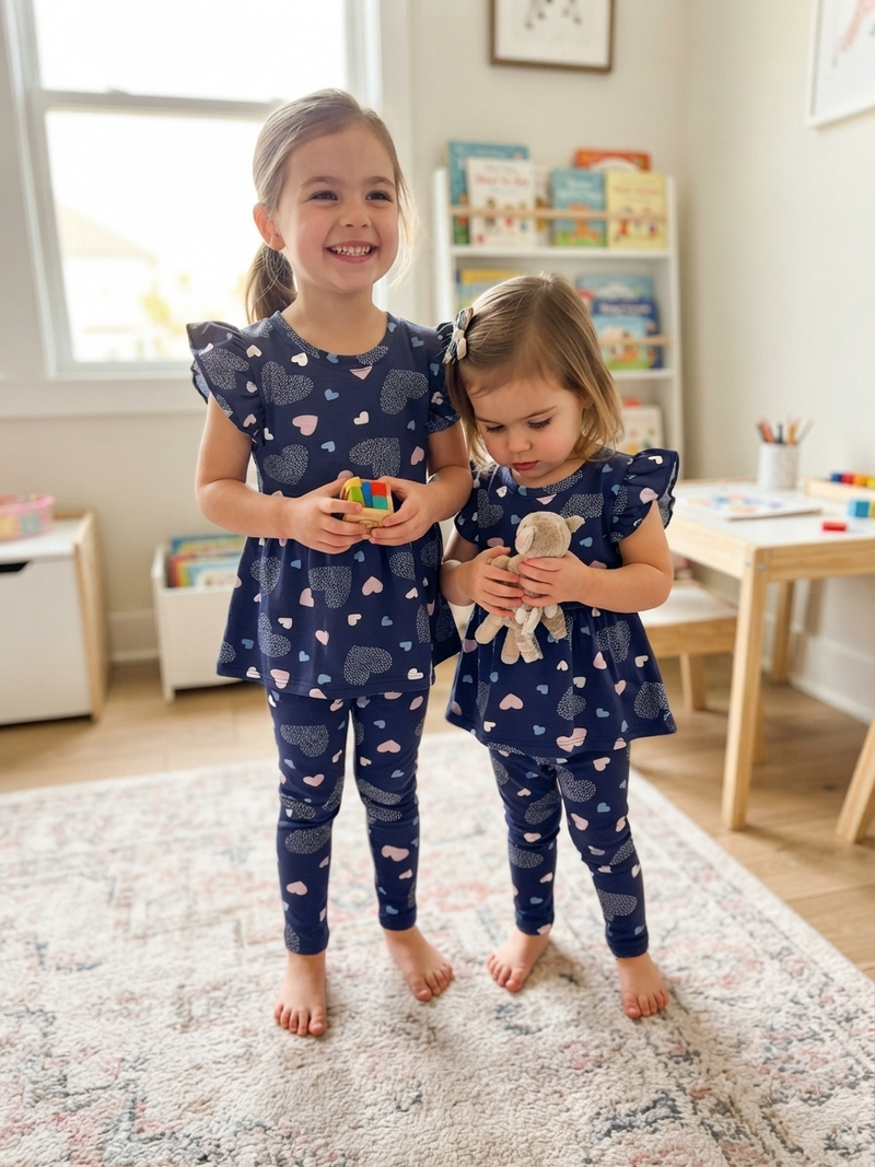 Navy blue with heart 💗21/8-Peplum Girls set