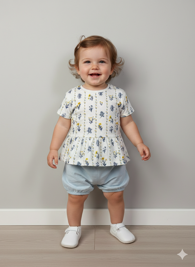 White with floral -baby top