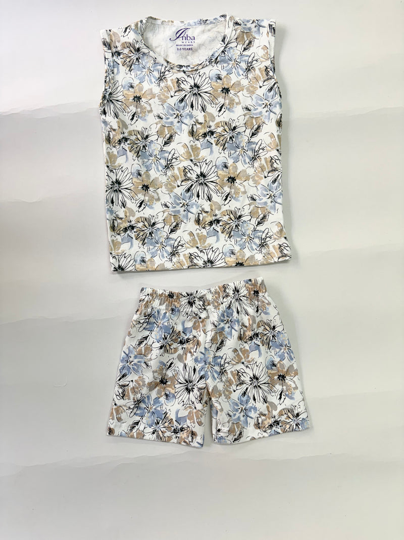 White floral-Sleeveless co-ords