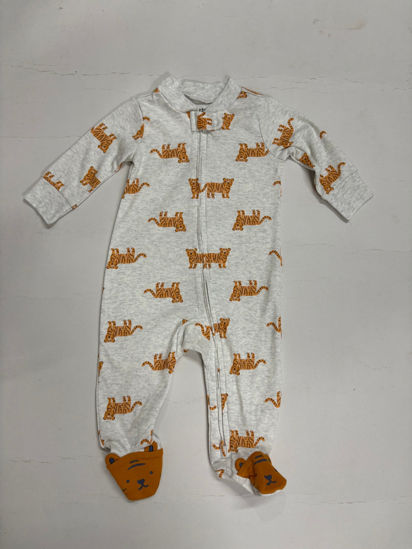 Heather gray orange and black tigers with shoe- Baby high quality jumpsuit