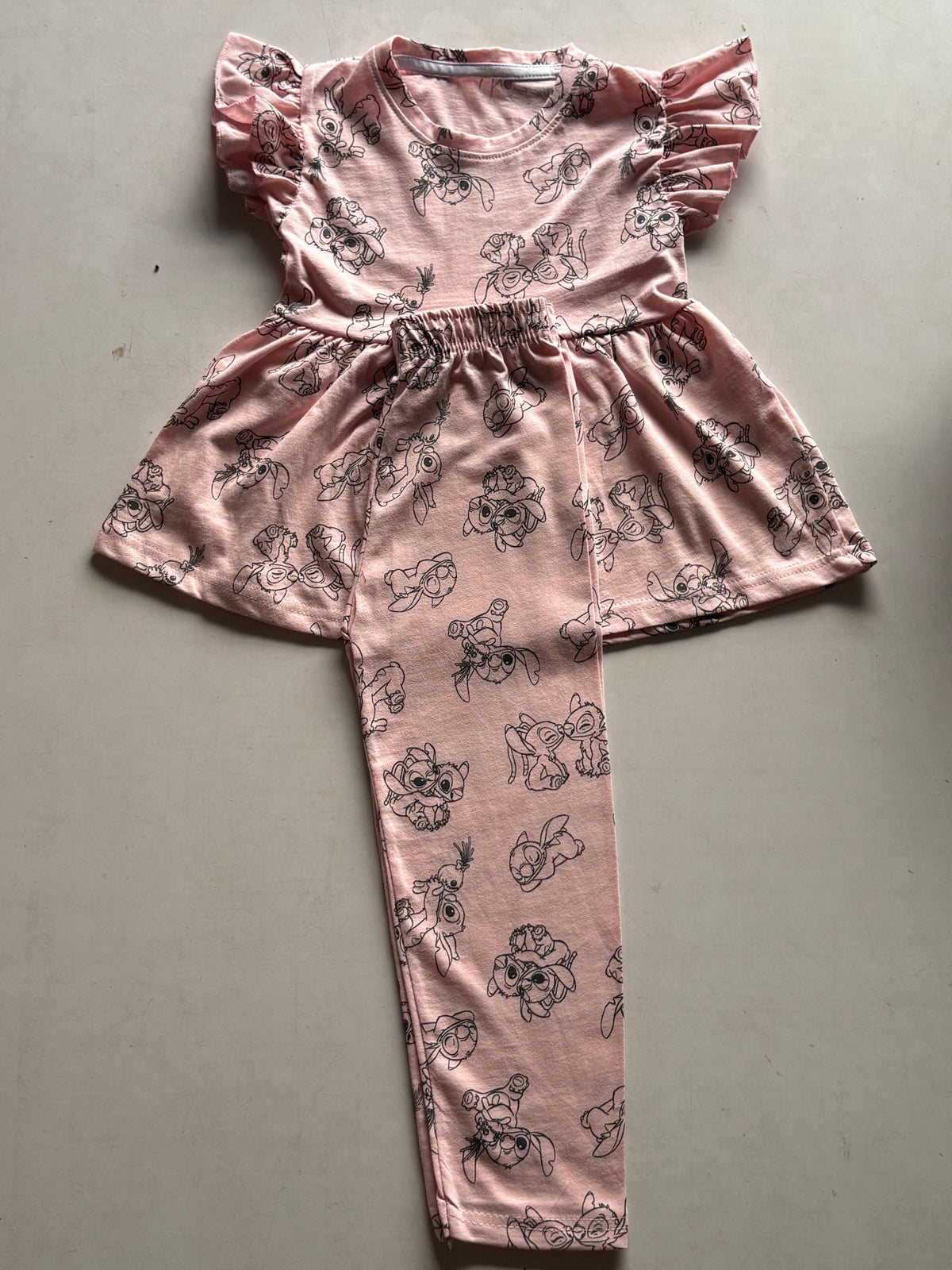 Light  pinky  Character Multi Colour Peplum Co-ord Girls Sets.