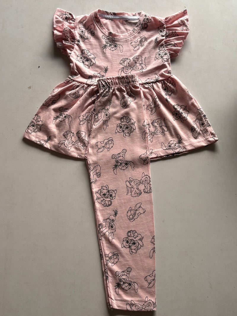 Light  pinky  Character Multi Colour Peplum Co-ord Girls Sets.