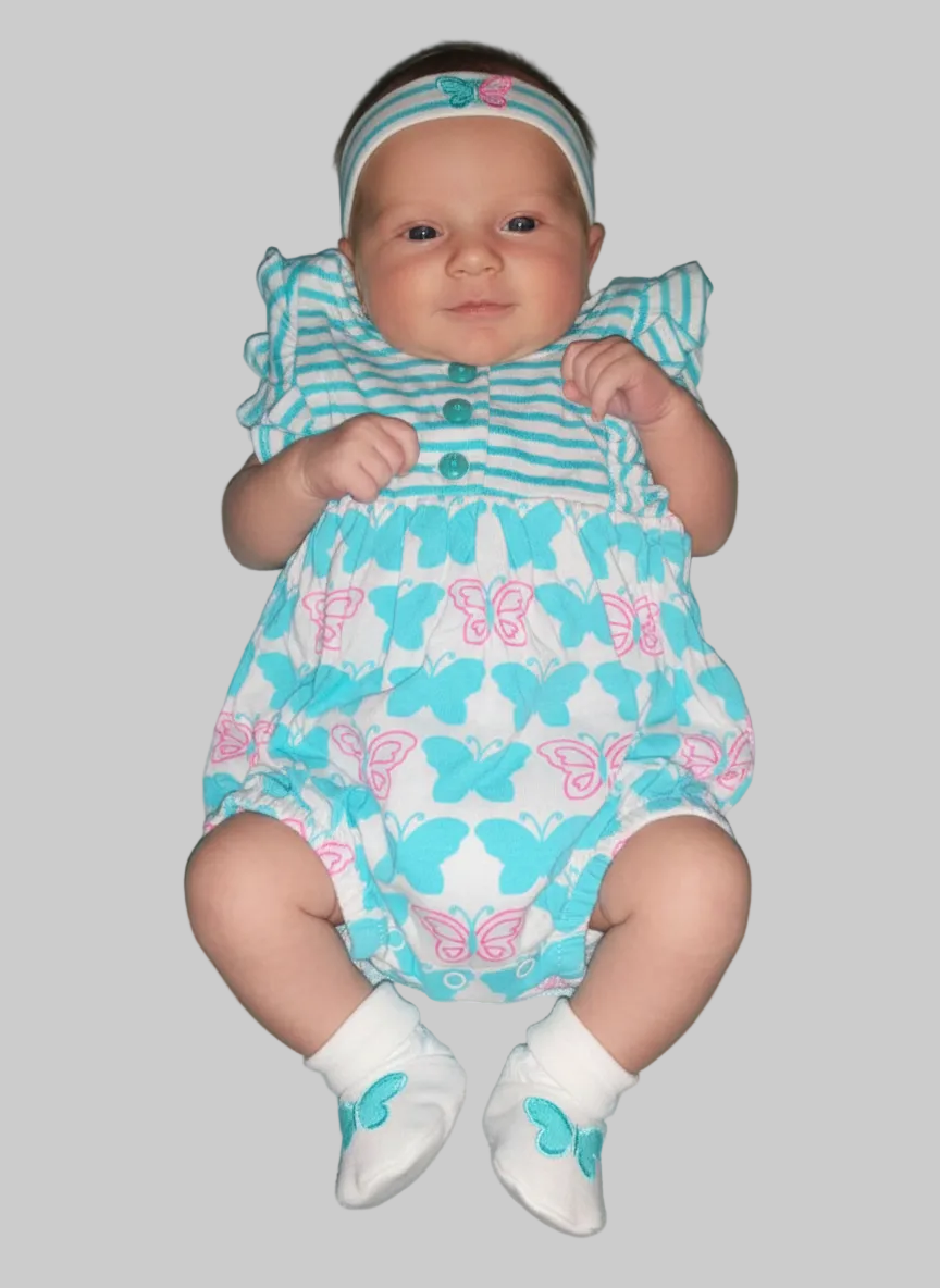 Blue & pink with butterfly 🦋 Romper