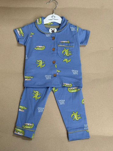 Green surfing alligator print- Baby Collar Night Suits