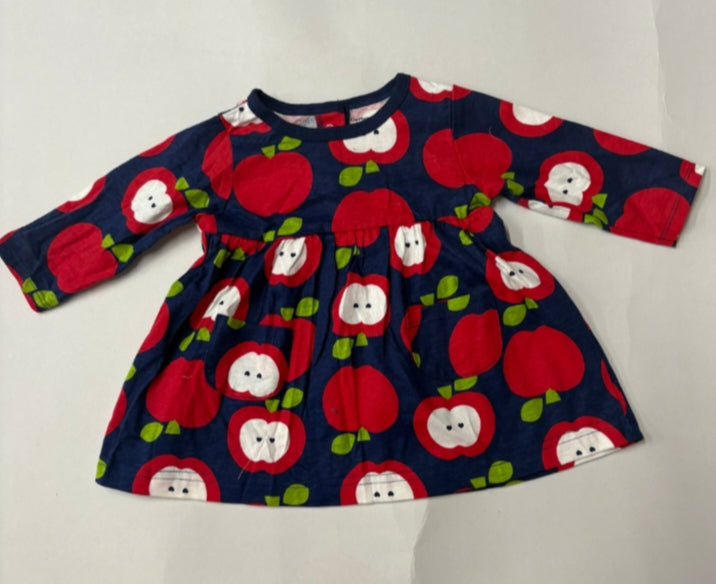 Navy with red apple-baby full sleeve frock