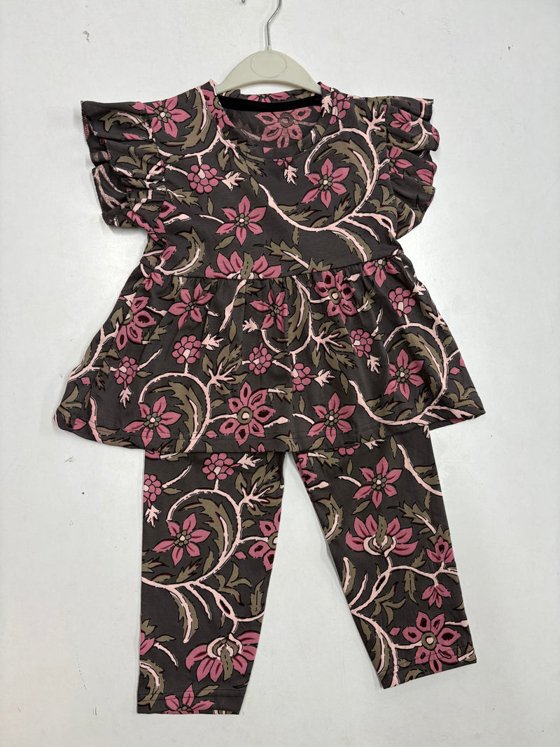 Floral light pink peplum co - ord girls set Sep