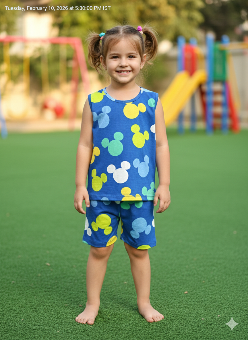 Blue with teddy face- Sleeveless co-ords-4